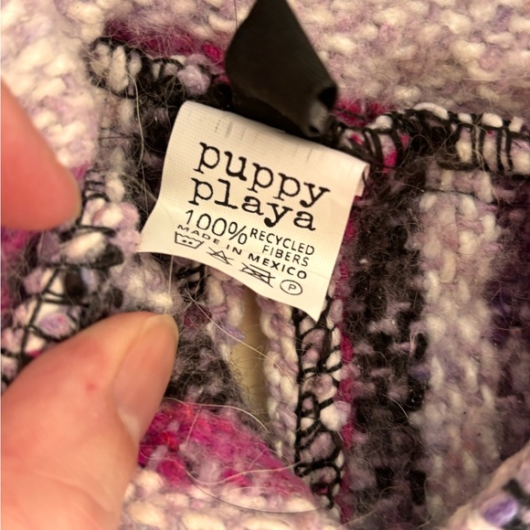 DOG Hooded Knit poncho in Purple & Pink Stripes - Picture 3 of 9